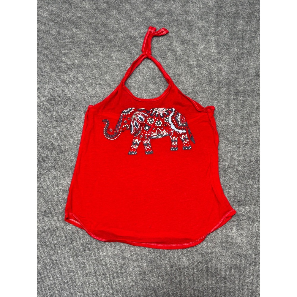 No Boundaries Red Elephant Graphic Halter Top Tank Medium 7-9 Boho Paisley